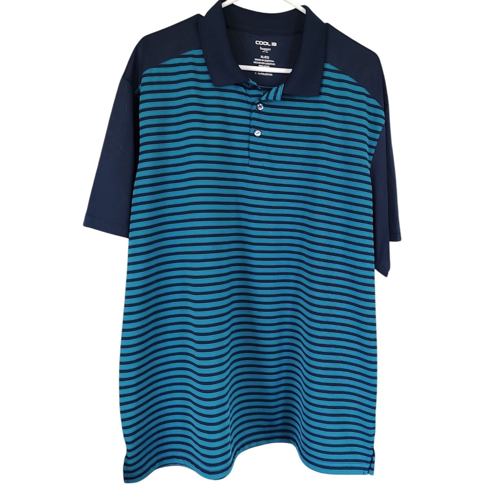 Haggar Cool Eighteen Polo Golf Shirt‎ Blue Stripe Short Sleeve Mens Size XL SEE